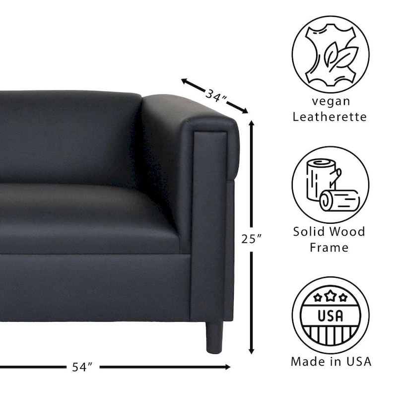 Coast to Coast Sofas Mid Century Modern Loveseat Sofa Faux Leather Solid Wood Frame Upholstered