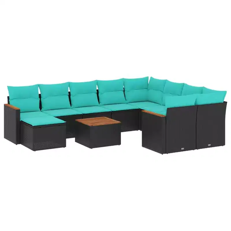 vidaXL 11 Piece Patio Sofa Set with Cushions Black Poly Rattan