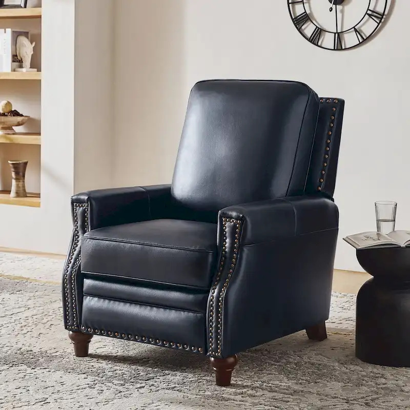 Cigar Mid-century Modern Genuine Leather Recliner with Nailhead Trim by HULALA HOME