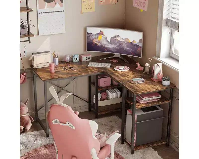 47'' L Shaped Computer Desk, Reversible Corner Office Desk with Adjustable Shelves, Writing Study Table for 2 Person Home Office Small Space
