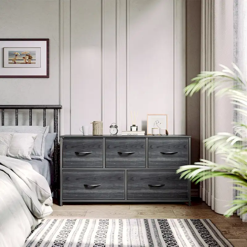 5-drawers Storage Horizontal Bedroom Dresser, Child Dresser with Wood Tabletop