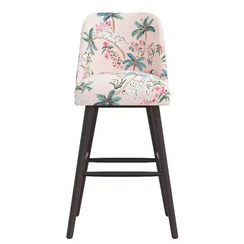 Rounded Back Barstool, Upholstered in Pattern Fabric