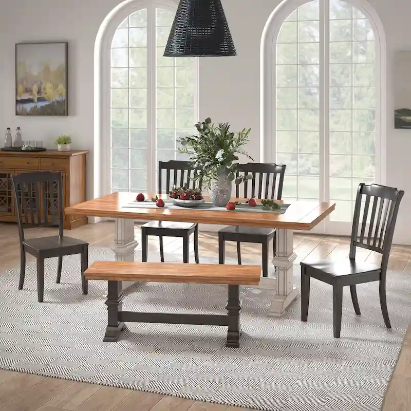 Ronda 78 Rectangular Solid Wood Top Dining Set with Spindle Back Chairs