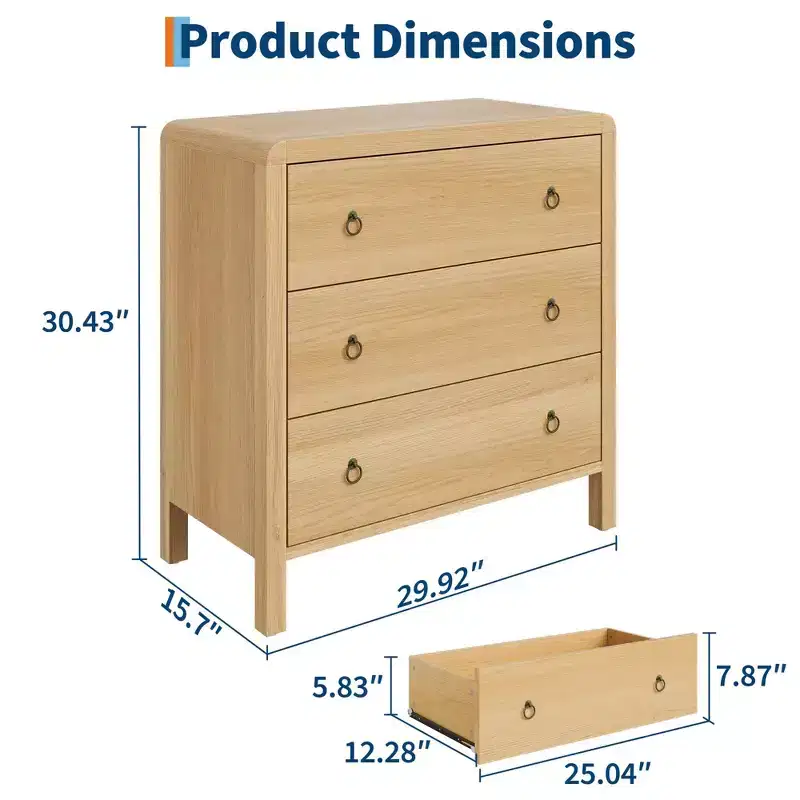 3/5 Drawer Dresser for Bedroom, 30.4 Tall Dresser with Large Drawers, Wooden Closet Chest Storage for Living Room, Hallway