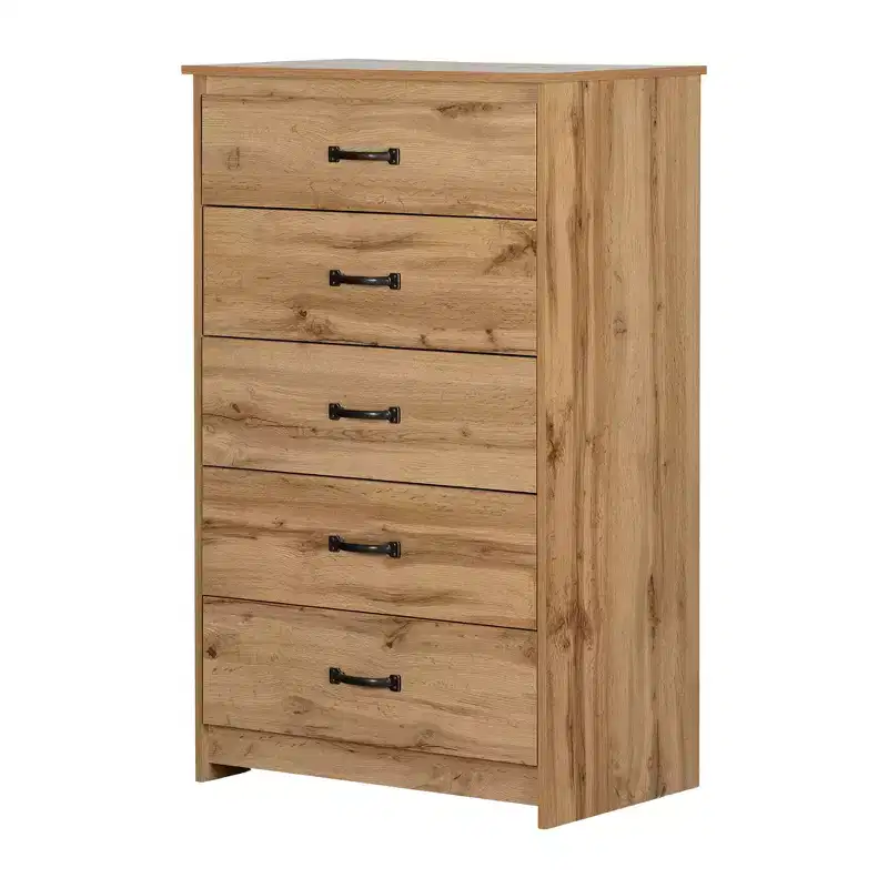 South Shore Tassio 5 Drawer Chest Nordik Oak: Modern Country Style, Metal Slides, Particle Board