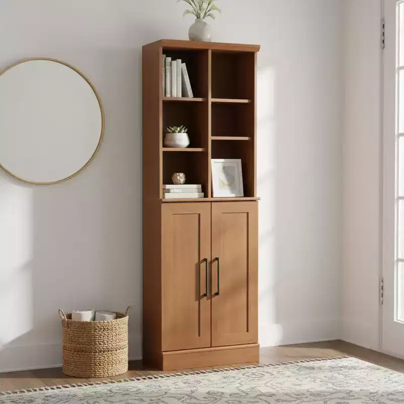 Wood Storage Cabinet with Adjustable Shelves and Doors