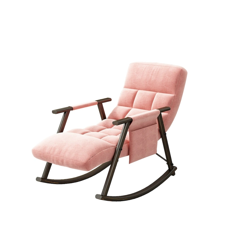 Casual folding rocking chair upholstered, lounge rocking chair adjustable high back and foot rest