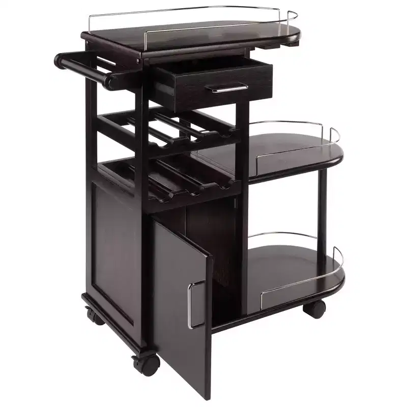 Winsome Jimmy Entertainment Cart Dark Espresso: Modern Rolling Storage, 3 Shelves, 1 Drawer, Wood Composite