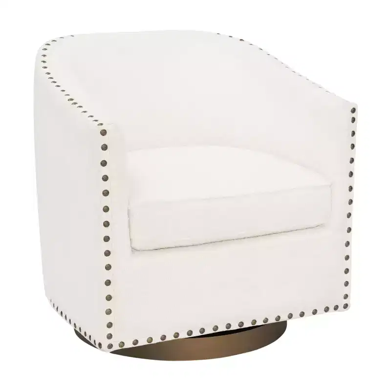 Club Style Commercial Barrel Accent Armchair with 360 Swivel Base and Nail Head Trim