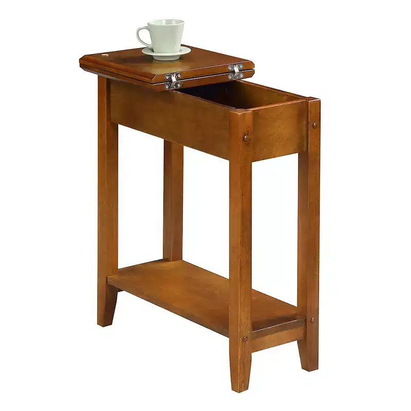 Belmont Narrow Wedge End Table with Open Shelf, Beveled Edges & Tapered Legs, for Small Spaces