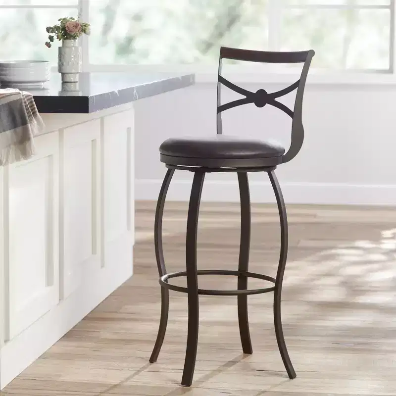 Bronze Metal Swivel Counter Stool with Faux Leather Seat and Backrest
