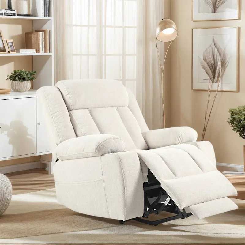 Snowflake Velvet Fabric Power Lift Recliner w/Extended Footrest