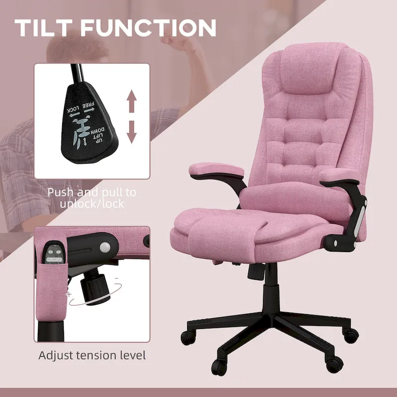 HOMCOM 6 Point Vibrating Massage Office Chair with Heat, Linen High Back Executive Office Chair with Reclining Backrest