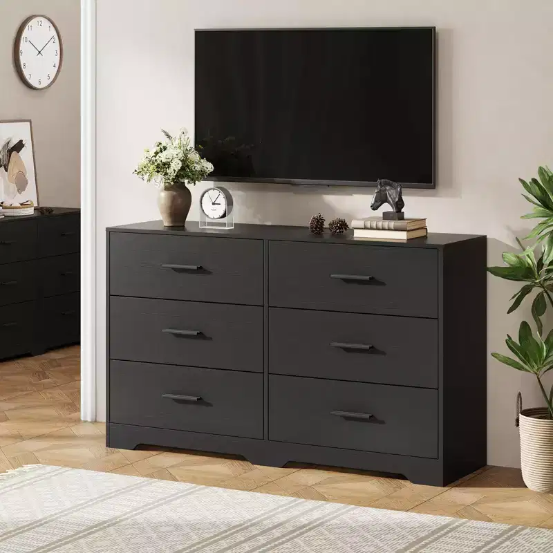 6-Drawer Double Dresser, 47 Wide TV Stand and Storage Cabinet for Bedroom