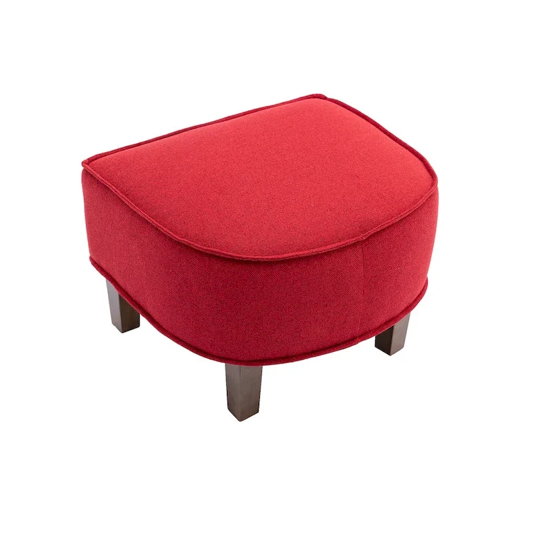 Linen/Polyester Upholstered Mid Century Barrel Chair with Ottoman
