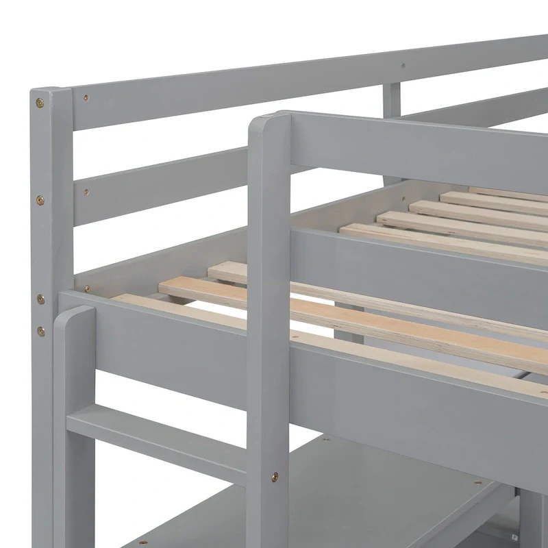 Full Wooden Loft Bed with Shelves and Desk