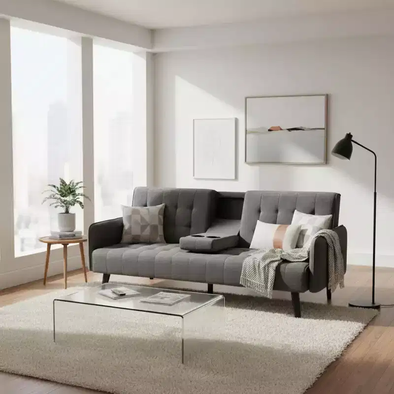 Homy Casa Convertible Sleeper Sofa Bed with Cup Holder & Drop-Down Table,for Living Room