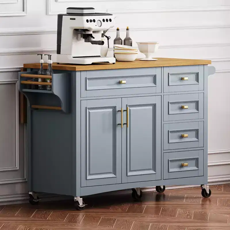 Kitchen Island with Drop Leaf, Rolling Kitchen Islands on Wheels with Drawer, Kitchen Storage Island with Adjustable Shelf