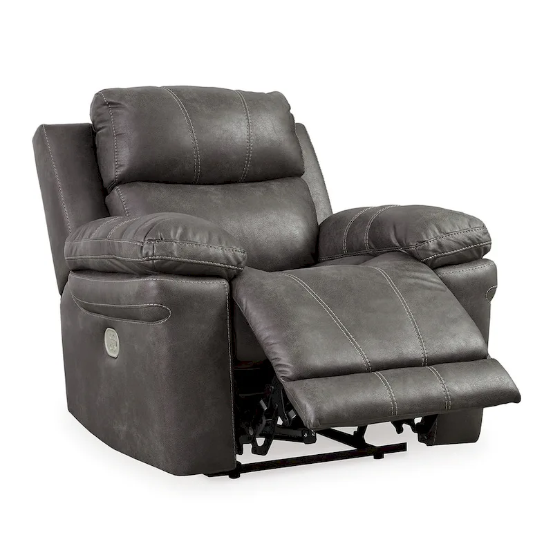Ben Dual Power Recliner Chair, Adjustable Headrest, Gray Faux Leather