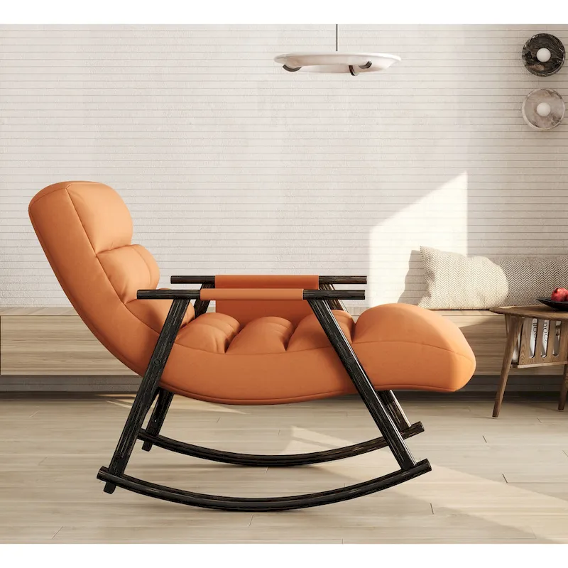 Casual folding rocking chair upholstered, lounge rocking chair adjustable high back and foot rest