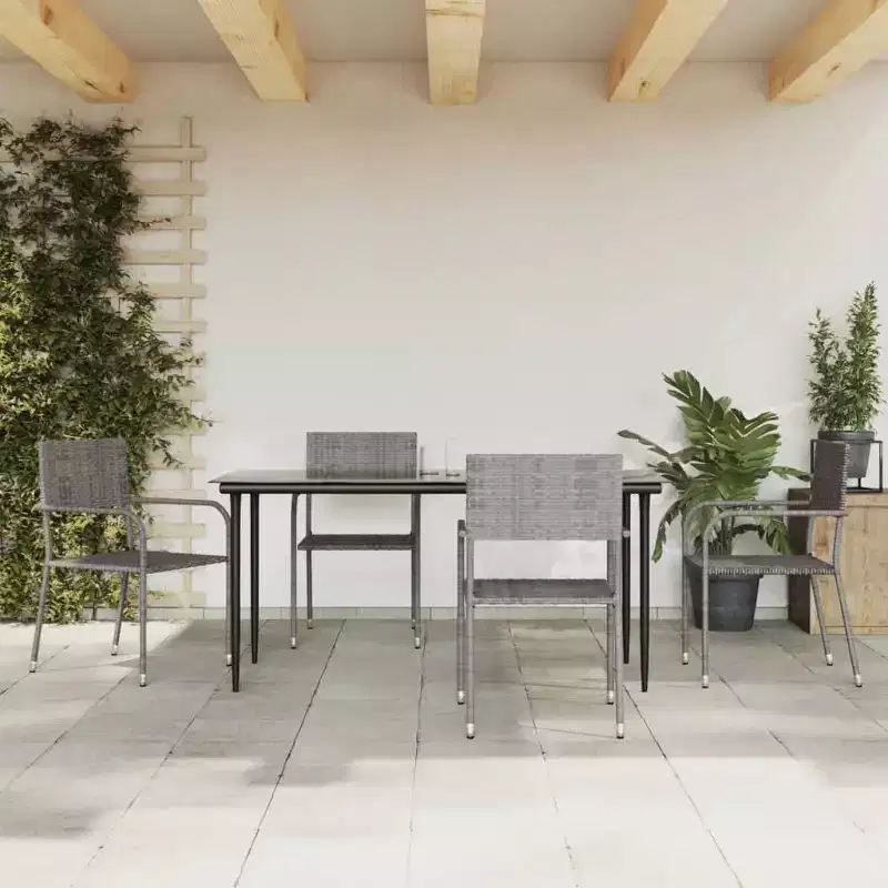 vidaXL Garden Dining Set Black PE Rattan, Powder-Coated Steel, Glass - 63 Table Length Gray 4