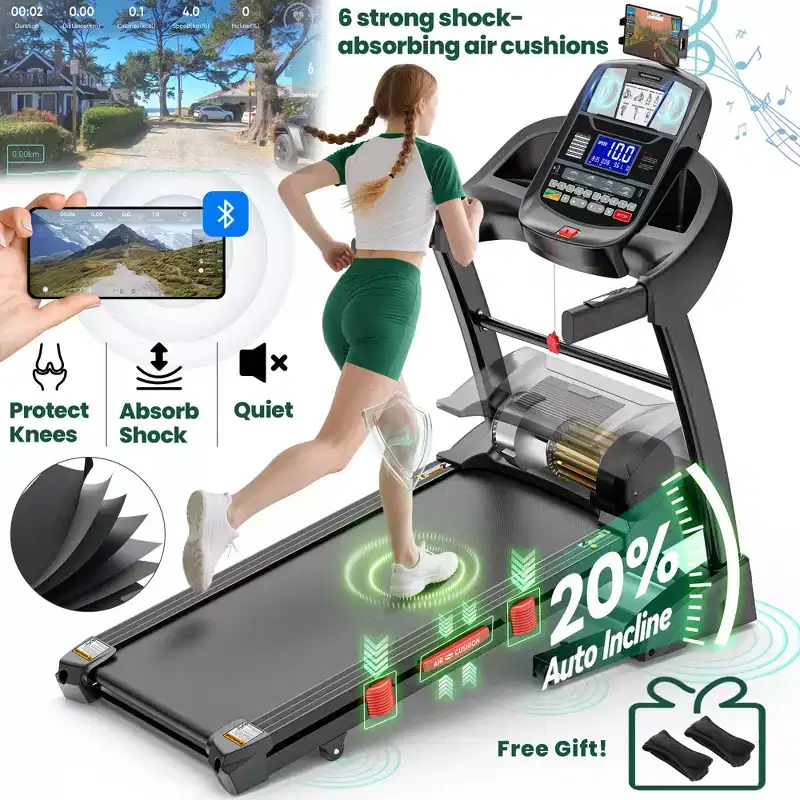 Electric Treadmill on Sale,Dual Motor Running Machine for Home with 0-20% Auto Incline,4.9HP Folding Treadmills for Walking,Incline Treadmill