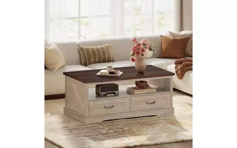 DEXYLLO Coffee Table, Lift Top Coffee Table with Storage Shelf, Drawer, Height Adjustable and Tilting Tabletop for Living Room