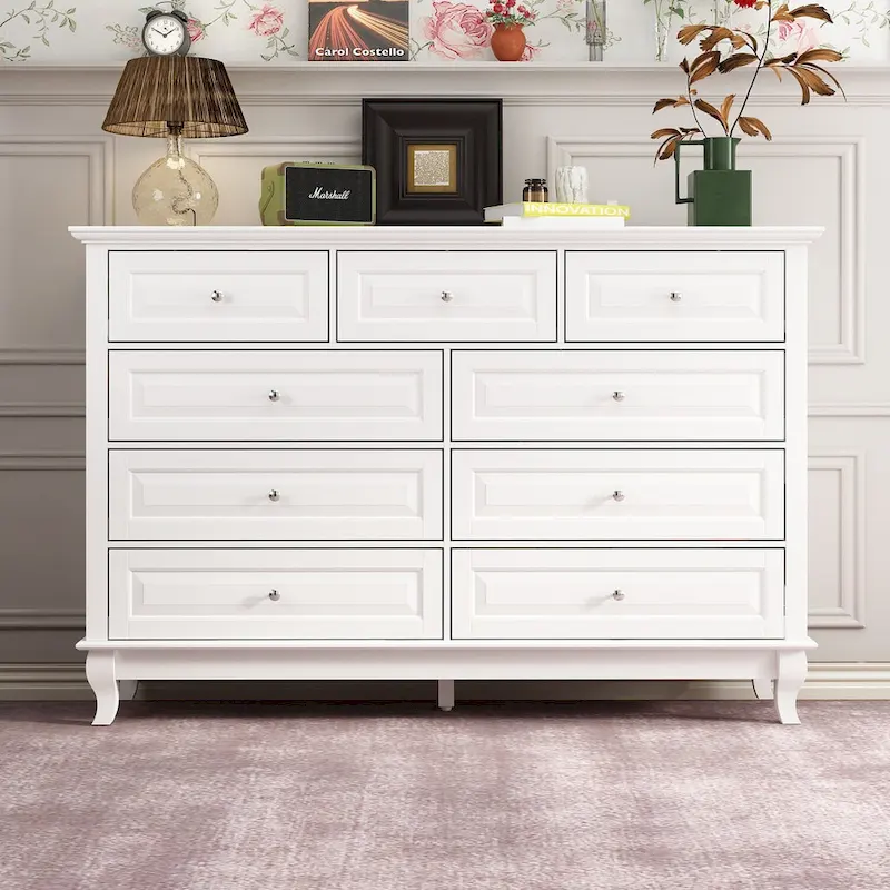 3-Drawer Farmhouse Dresser with Handicraft Wood Ring Motif