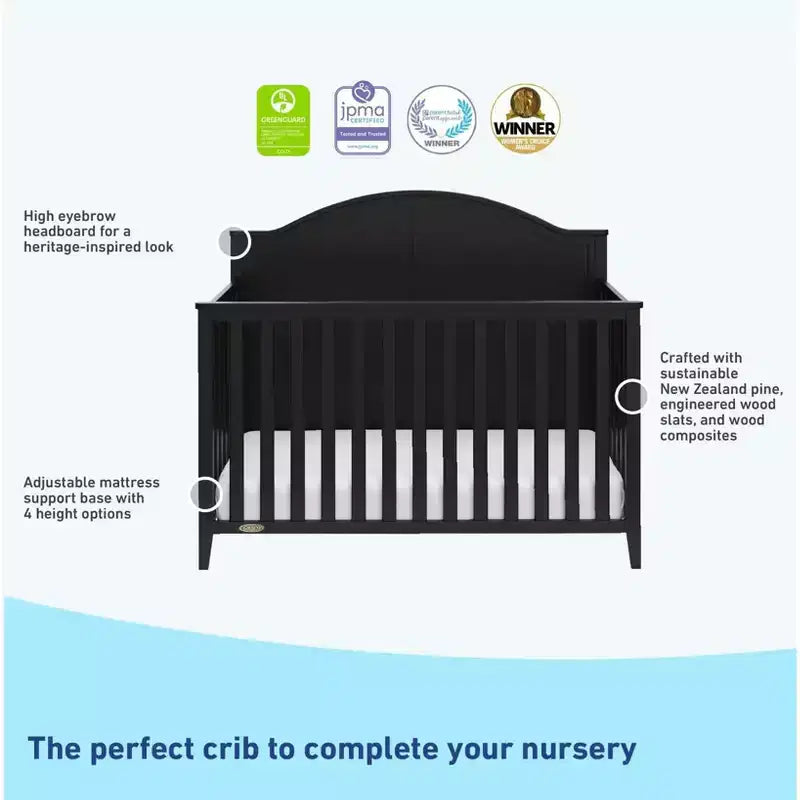 5-in-1 Convertible Crib - GREENGUARD Gold Certified, Adjustable Mattress Height