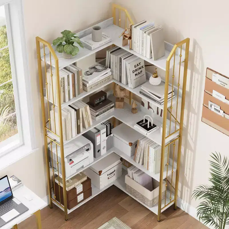 72 Inch Light Green Five Tier Corner Bookshelf for Living Room and Bedroom