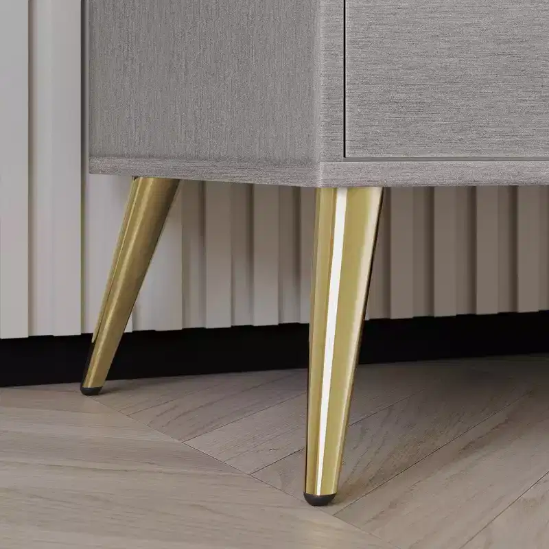 2-Drawer Nightstand with Gold Legs and Handles, Solid Wood