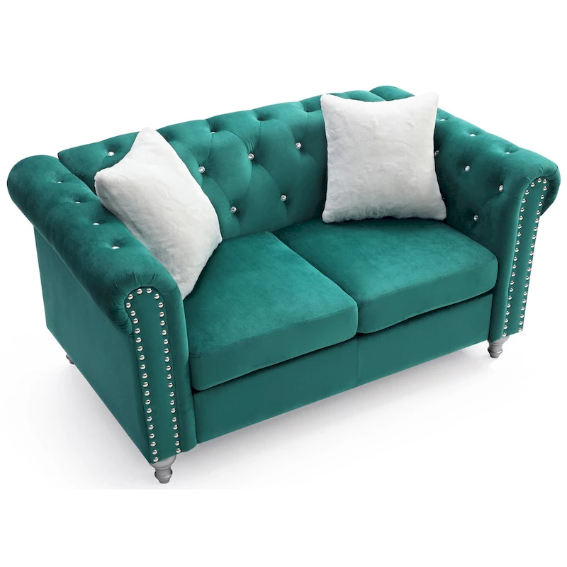 Raisa 60 in. Velvet 2-Seater Sofa With 2-Throw Pillow - 60L x 34W x 30H