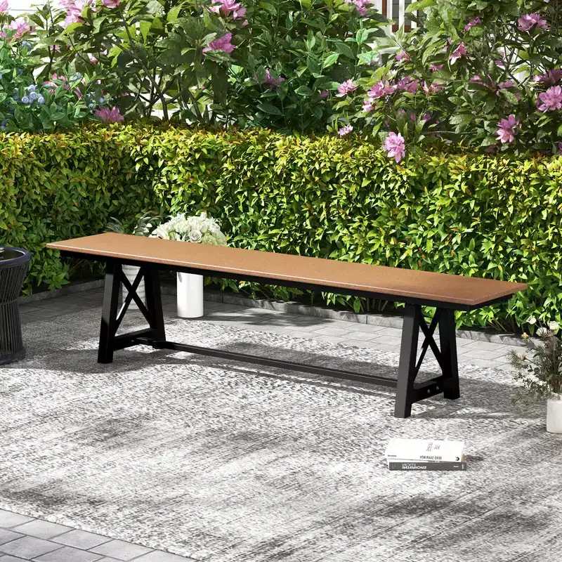 Costway 1/2 PCS Patio 72  Extra Long Bench Outdoor Long Chair for 4 Weatherproof HDPE Seat Brown