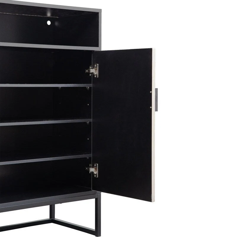 5-Tier Shoe Storage Cabinet, Wooden Shoe Cabinet with Doors Modern Shoe Organizer with Open Shelves for Entryway