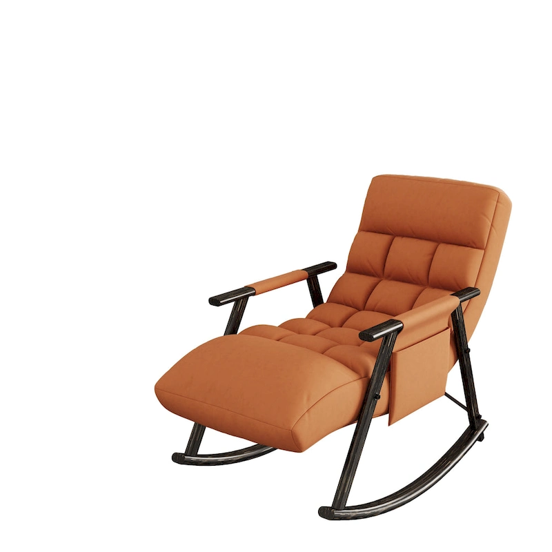 Casual folding rocking chair upholstered, lounge rocking chair adjustable high back and foot rest