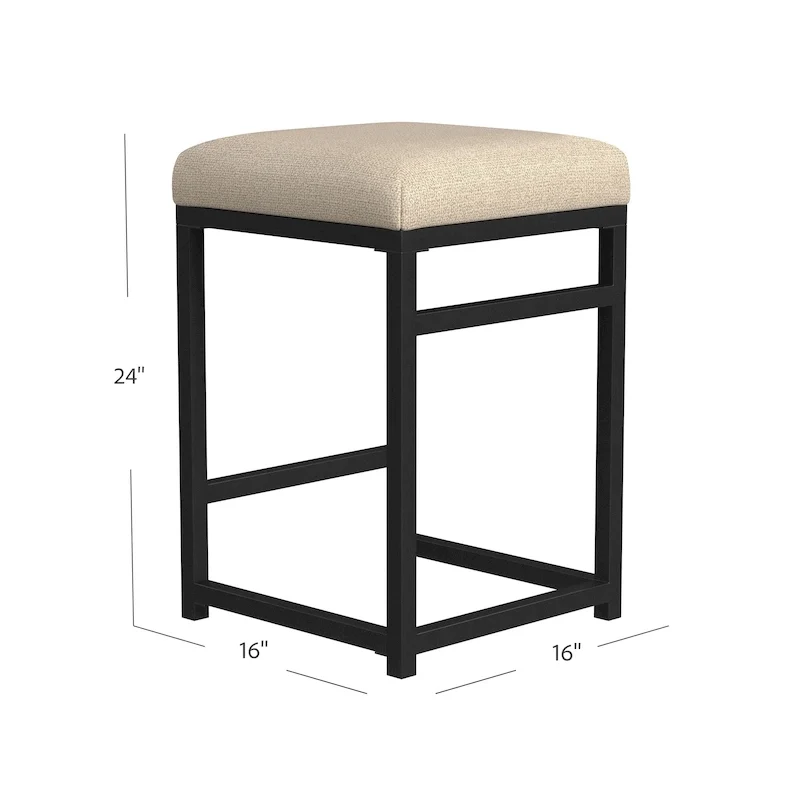 Backless Industrial Metal Counter Stool, 24in Seat Height, Textured Weave Fabric, Black Finish