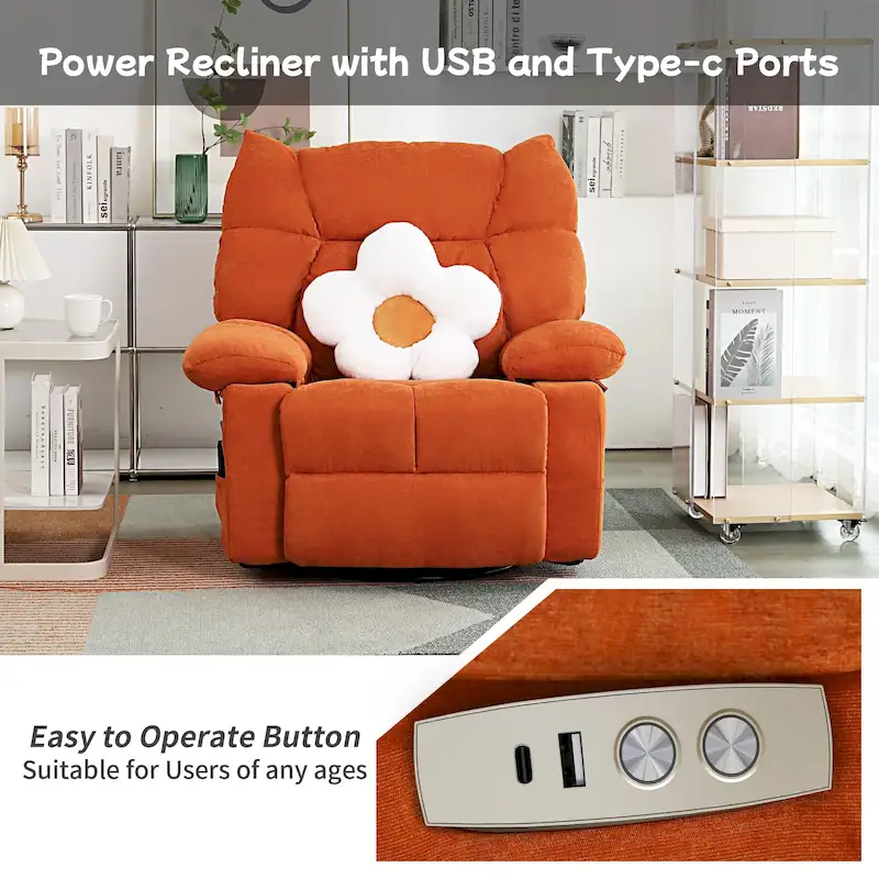 XINMICS Swivel Recliner Chair, Glider Rocking Power Recliner with Massage and Heated