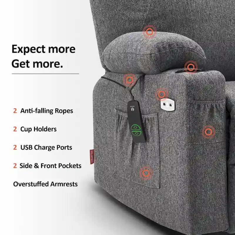 MCombo Large Power Lift Recliner Chair with Massage, Cup Holders, Extended Footrest, Fabric 7516