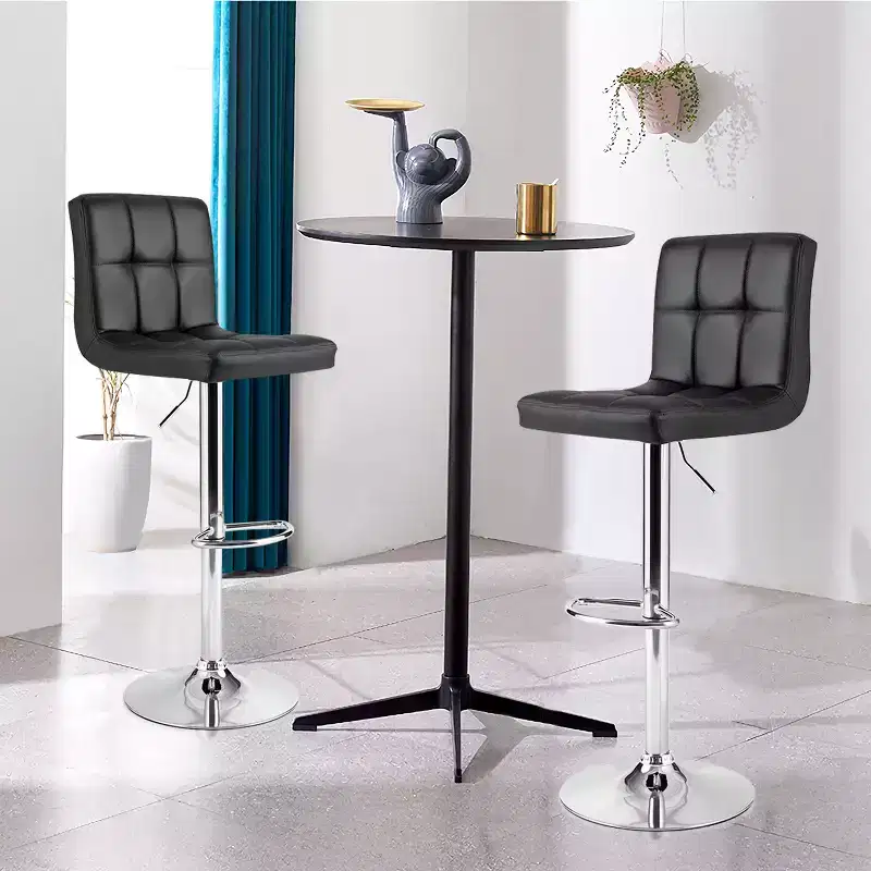 Set of 2 Adjustable Bar Stools with PU Leather Seat and Low Back, Black