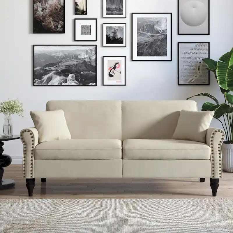 73 Nailhead Trim Sofa Rolled Arms Upholstered Loveseat
