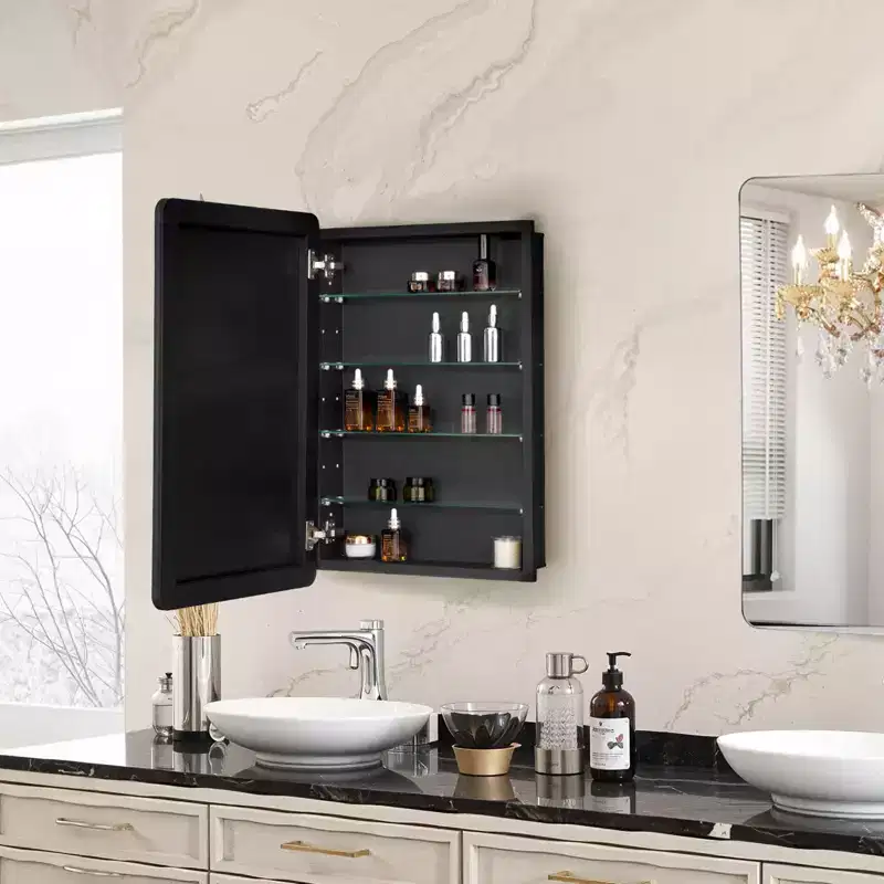 20 x 30 Inch Bathroom Medicine Cabinet with Mirror, Aluminum Frame, 4-Layer Adjustable Shelves, Black