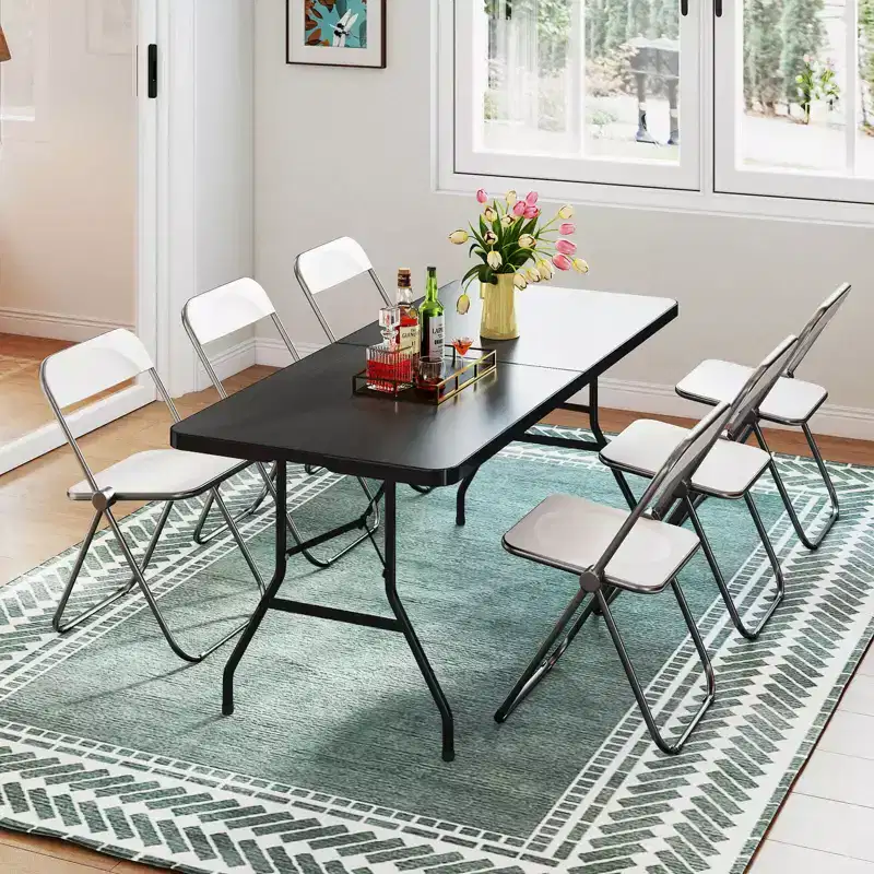 6' Folding Table Portable Plastic Indoor Outdoor Picnic Party Dining Camp Tables White/Black