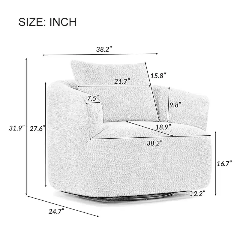 360 Degree Swivel Accent Chair 38.2 Inch Wide Upholstered Barrel Chair Deep Seat Boucle Fabric for Living Room Bedroom Office Green