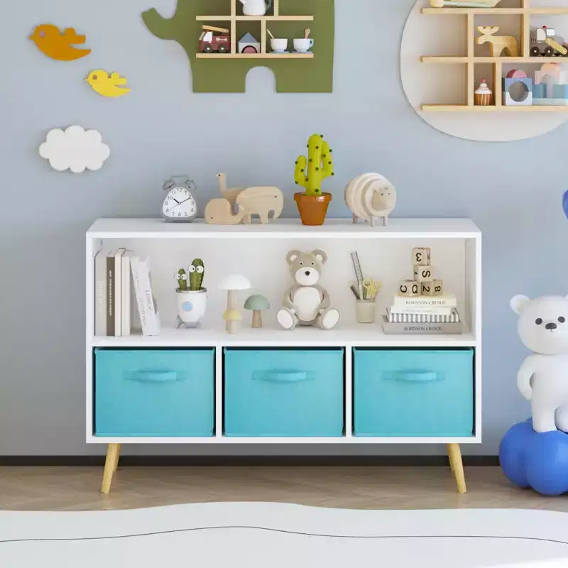 MAYEERTY Kid Bookshelf with Collapsible Fabric Drawers Toy Storage Cabinet Orangizer White and Pink