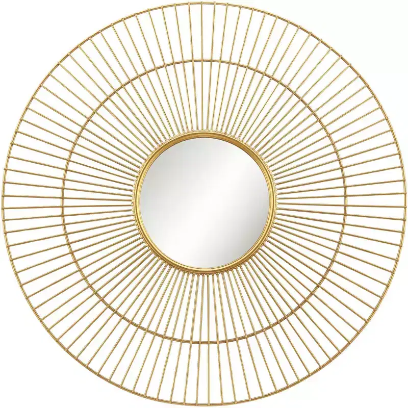 Round Vanity Decorative Wall Mirror Modern Warm Gold Leaf Metal Frame 33 3/4 Wide for Bathroom Bedroom Living Room Office