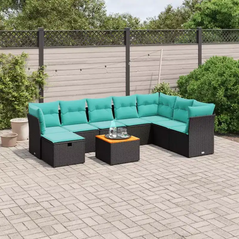 vidaXL 9 Piece Patio Sofa Set with Cushions Poly Rattan