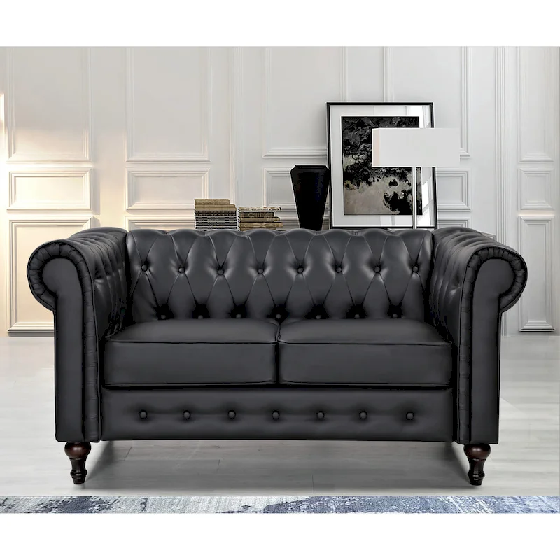 Brooks Velvet Upholstered Classic Chesterfield Loveseat