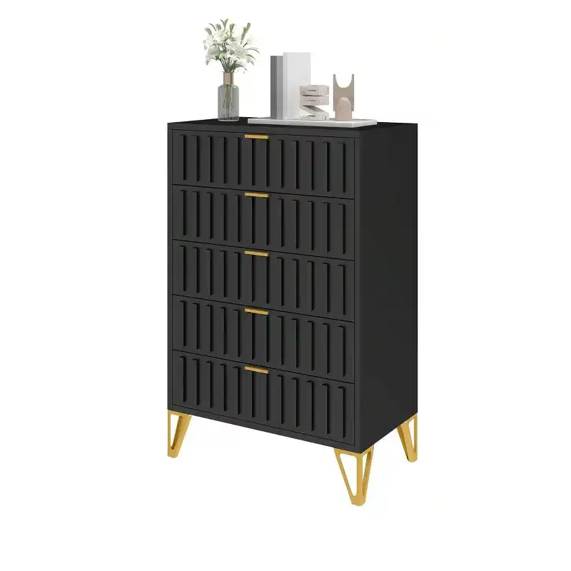 Metal Storage Cabinet With 5 Drawers Dressers For Bedroom Living Room Organizer, Living Room, Entryway, Hallway, Black