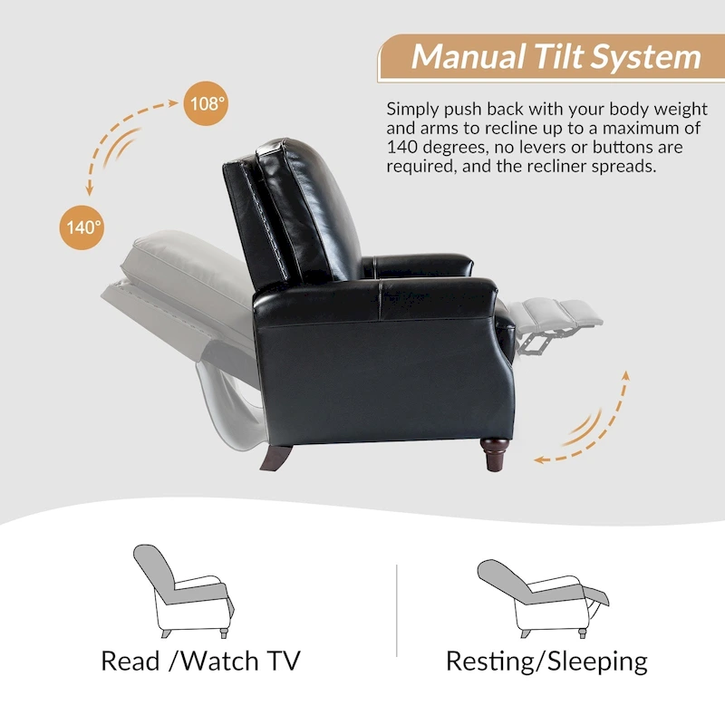Cigar Mid-century Modern Genuine Leather Recliner with Nailhead Trim by HULALA HOME
