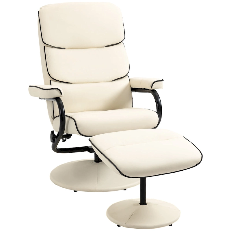 HOMCOM Recliner Chair with Ottoman, Swivel PU Leather High Back Armchair w/ Footrest Stool, 135 Adjustable Backrest